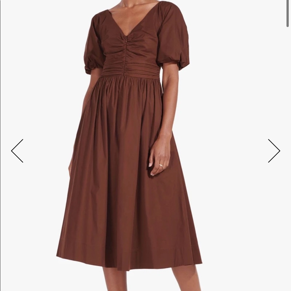 STAUD GRETA PUFF SLEEVE MIDI DRESS